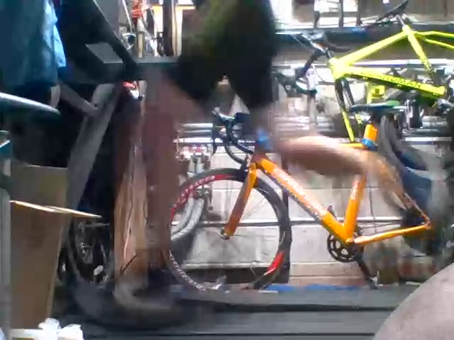 Alex's legs on treadmill - very blurred.