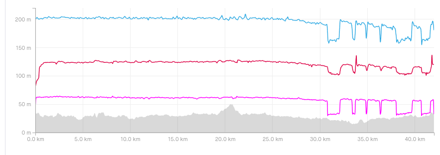 Graph of marathon pace, HR and Cadence
