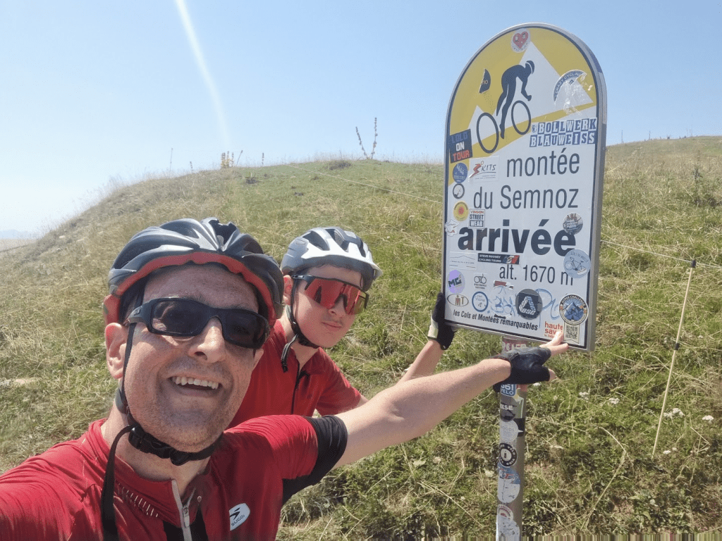 Alex and his son at the top of Semnoz